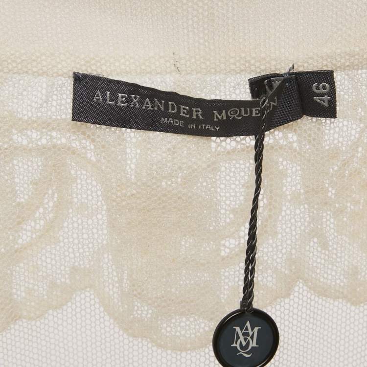 مملوكة مسبقًا Alexander McQueen Off White Embroidered Tulle Sheer Tunic L
