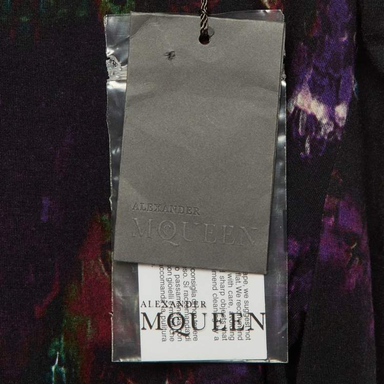 Pre Owned Alexander McQueen Black Printed Jersey Fitted Dress XS