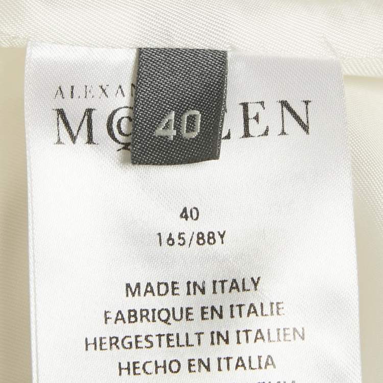 Pre Owned Alexander McQueen White Lace Trim Flared Sleeve Crepe Blazer S