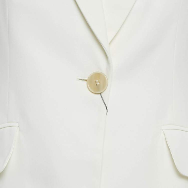 Pre Owned Alexander McQueen White Lace Trim Flared Sleeve Crepe Blazer S