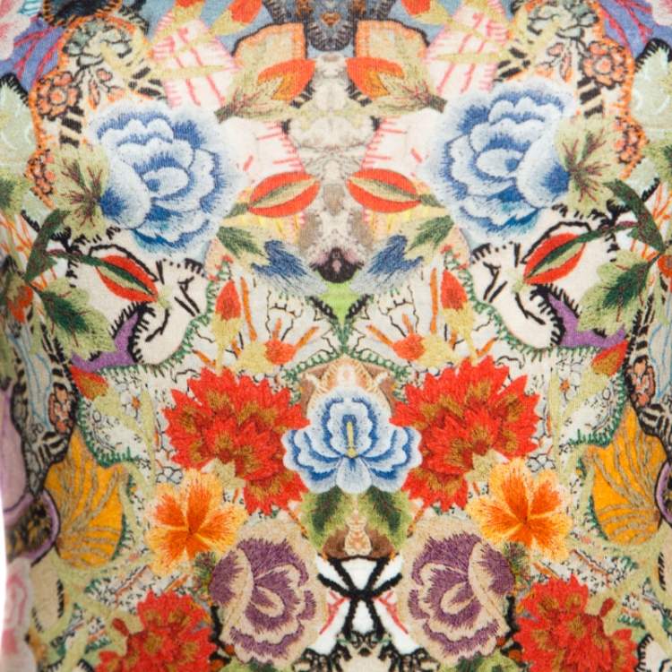 Pre Owned Alexander McQueen Floral Printed  Jersey Cutout Sleeve Detail Bodycon Dress S