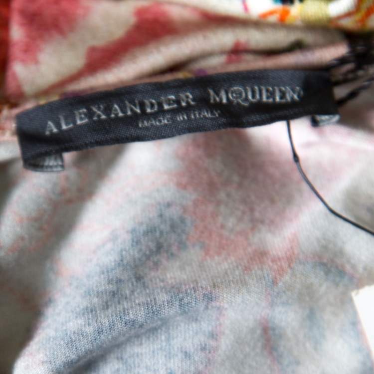 Pre Owned Alexander McQueen Floral Printed  Jersey Cutout Sleeve Detail Bodycon Dress S
