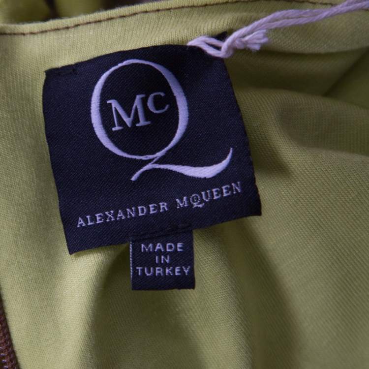 Pre Owned McQ by Alexander McQueen Yellow & Brown Digital Print Jersey & Silk Dress XL