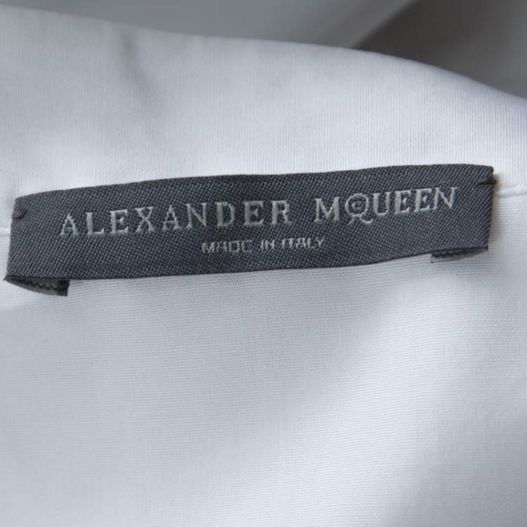 Pre Owned Alexander McQueen White Cotton Broderie Anglaise Cuffed Bell Sleeve Detail Front Button Shirt M