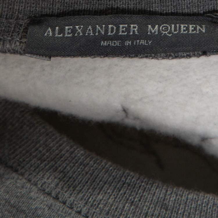 Pre Owned Alexander McQueen Grey Fleece Lined Cotton Poppy Sequined Sweatshirt S
