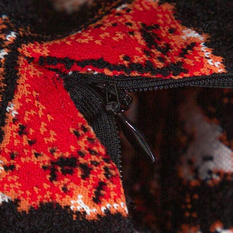 Pre Owned Alexander McQueen Red Abstract Pattern Silk Knit Flounce Skirt S