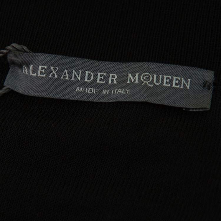 Pre Owned Alexander McQueen Black Patterned Silk Knit Midi Skirt M