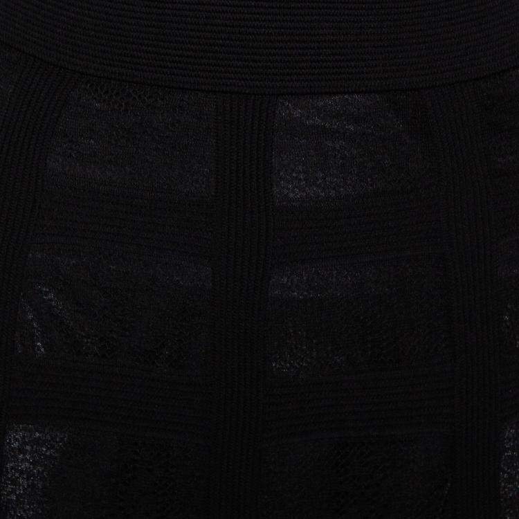 Pre Owned Alexander McQueen Black Patterned Silk Knit Midi Skirt M