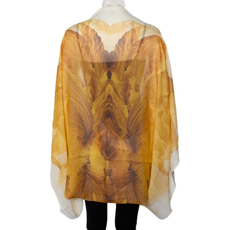 Pre Owned Alexander McQueen Yellow Poppy Printed Silk Oversized Draped Shrug (Free Size)