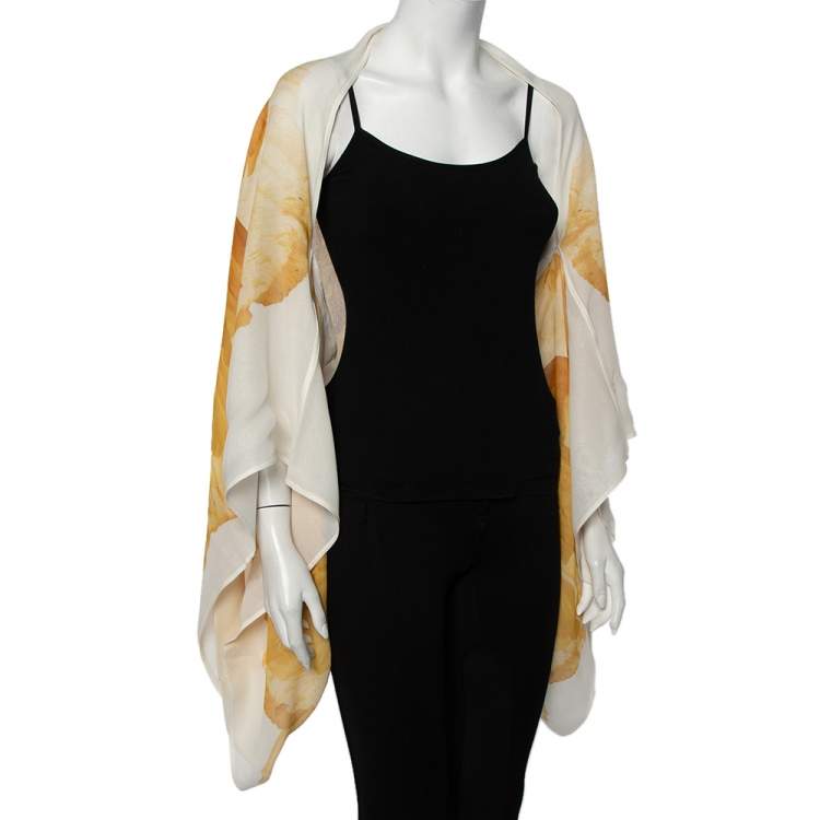 Pre Owned Alexander McQueen Yellow Poppy Printed Silk Oversized Draped Shrug (Free Size)