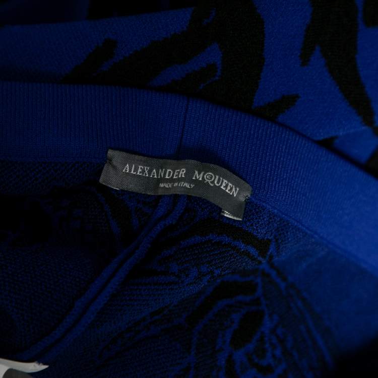 Pre Owned Alexander McQueen Blue Knit & Spine Lace Jacquard Leggings XS