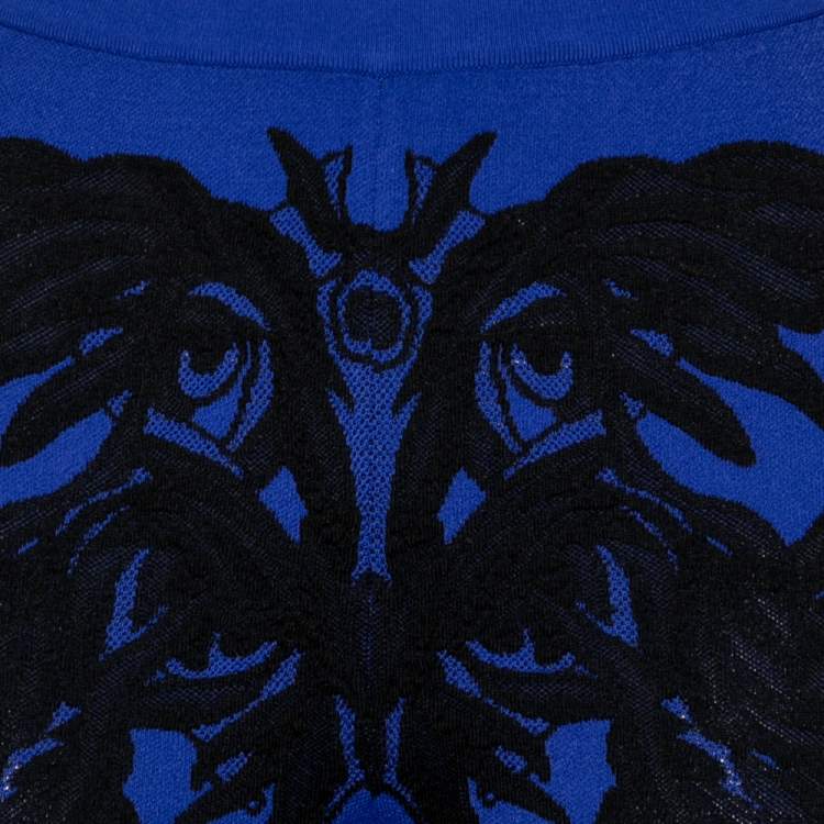 Pre Owned Alexander McQueen Blue Knit & Spine Lace Jacquard Leggings XS