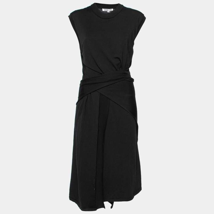 Pre Owned Alexander McQueen Black Wool Gathered Sleeveless Dress XL