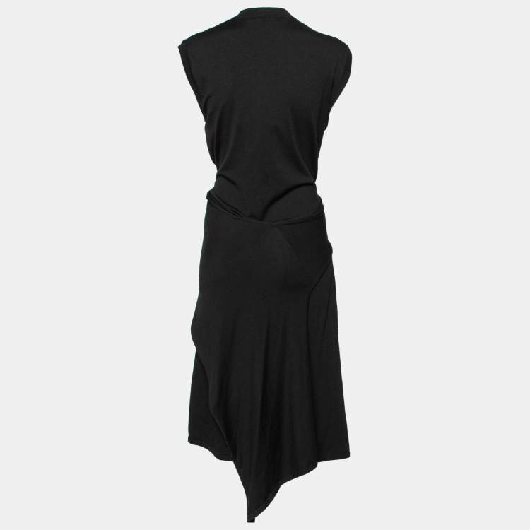 Pre Owned Alexander McQueen Black Wool Gathered Sleeveless Dress XL