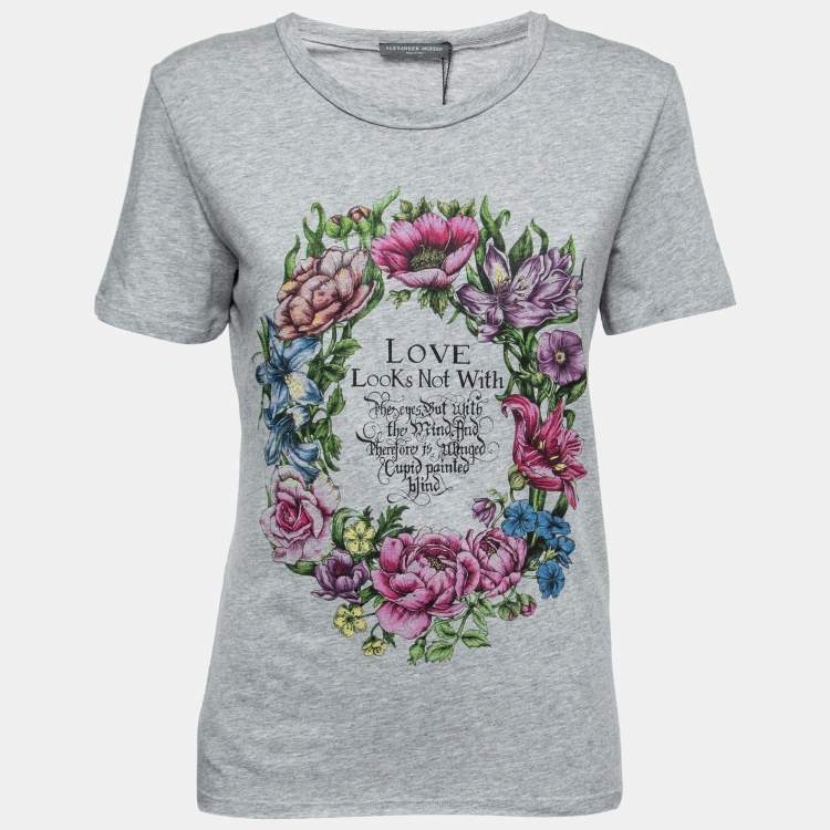 Pre Owned Alexander McQueen Grey Cotton Printed Short Sleeve T-Shirt M