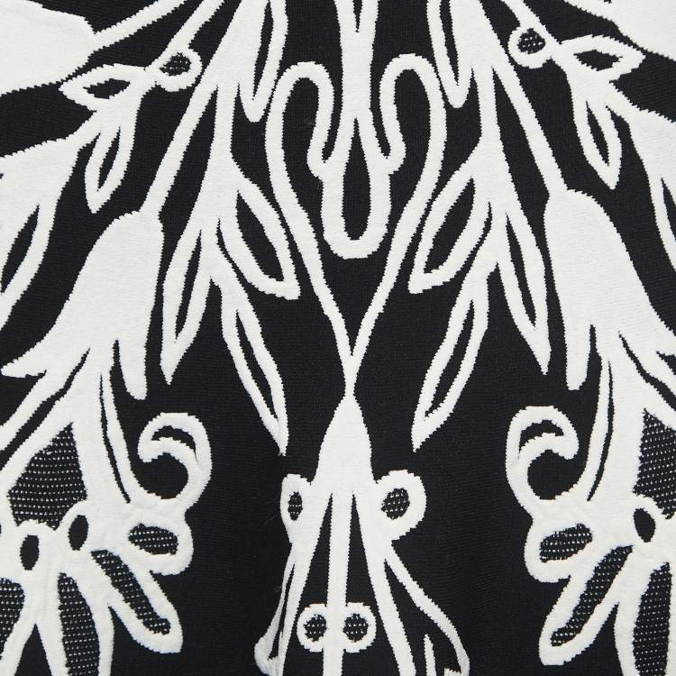 Pre Owned Alexander McQueen Black/White Floral Jacquard Knit Flared Midi Skirt S