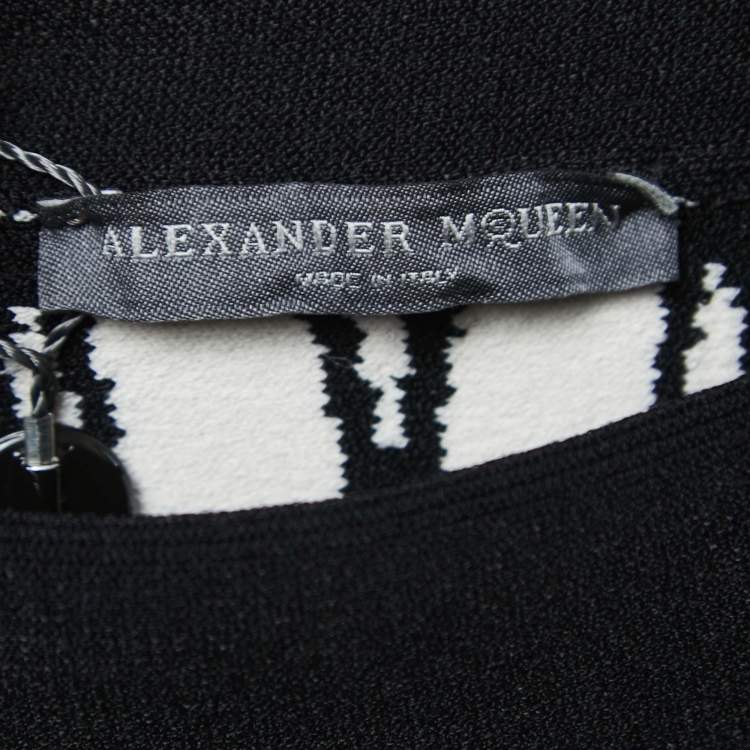 Pre Owned Alexander McQueen Black/White Floral Jacquard Knit Flared Midi Skirt S