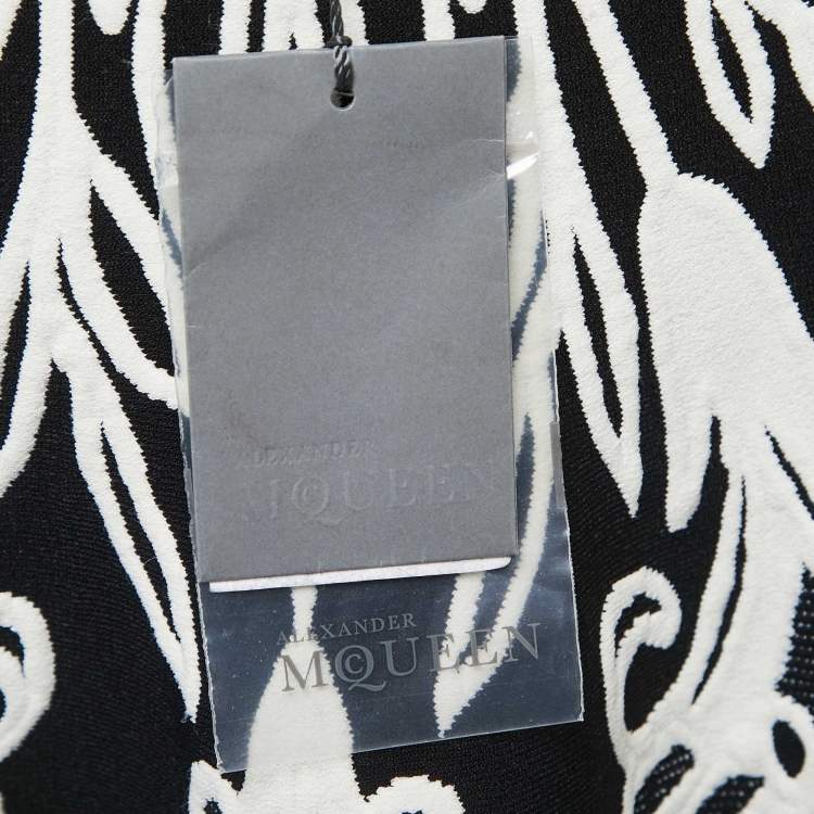 Pre Owned Alexander McQueen Black/White Floral Jacquard Knit Flared Midi Skirt S