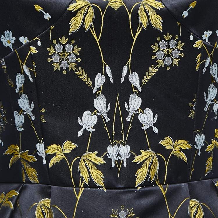 Pre Owned Alexander McQueen Navy Blue Floral Jacquard Sleeveless Gown S