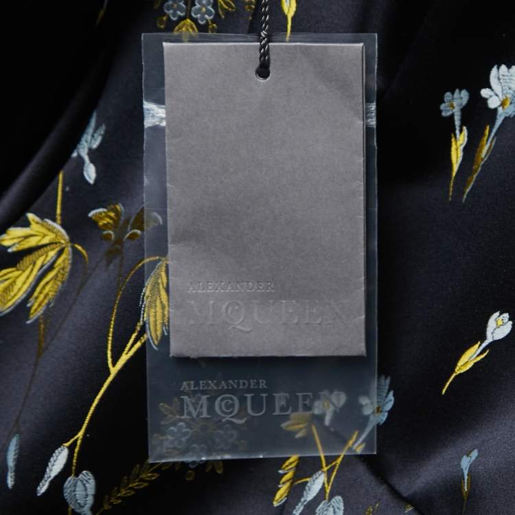 Pre Owned Alexander McQueen Navy Blue Floral Jacquard Sleeveless Gown S