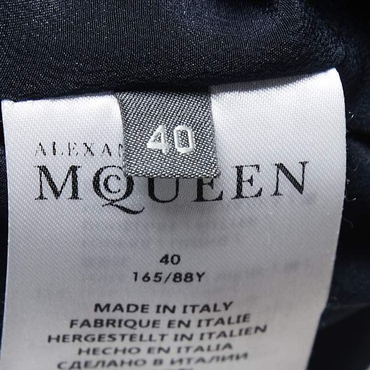 Pre Owned Alexander McQueen Navy Blue Floral Jacquard Sleeveless Gown S
