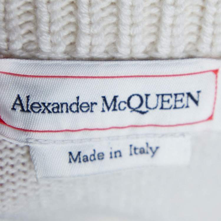 Pre Owned Alexander McQueen Ivory Cashmere Knit Peplum Scoop Jumper XS