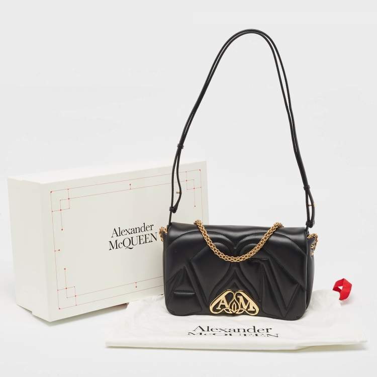 Pre Owned Alexander McQueen Black Leather Small The Seal Shoulder Bag