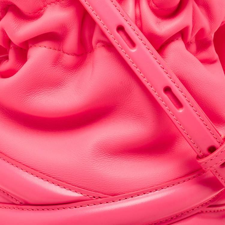 Pre Owned Alexander McQueen Neon Pink Leather The Soft Curve Bucket Bag