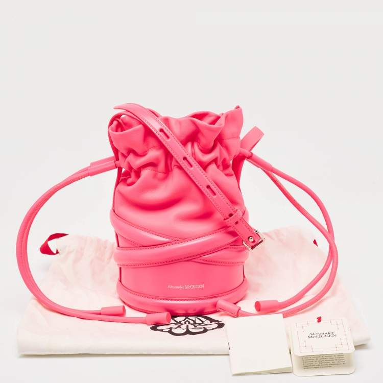 Pre Owned Alexander McQueen Neon Pink Leather The Soft Curve Bucket Bag