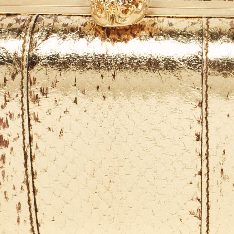 Pre Owned Alexander McQueen Metallic Gold Python Skull Box Clutch