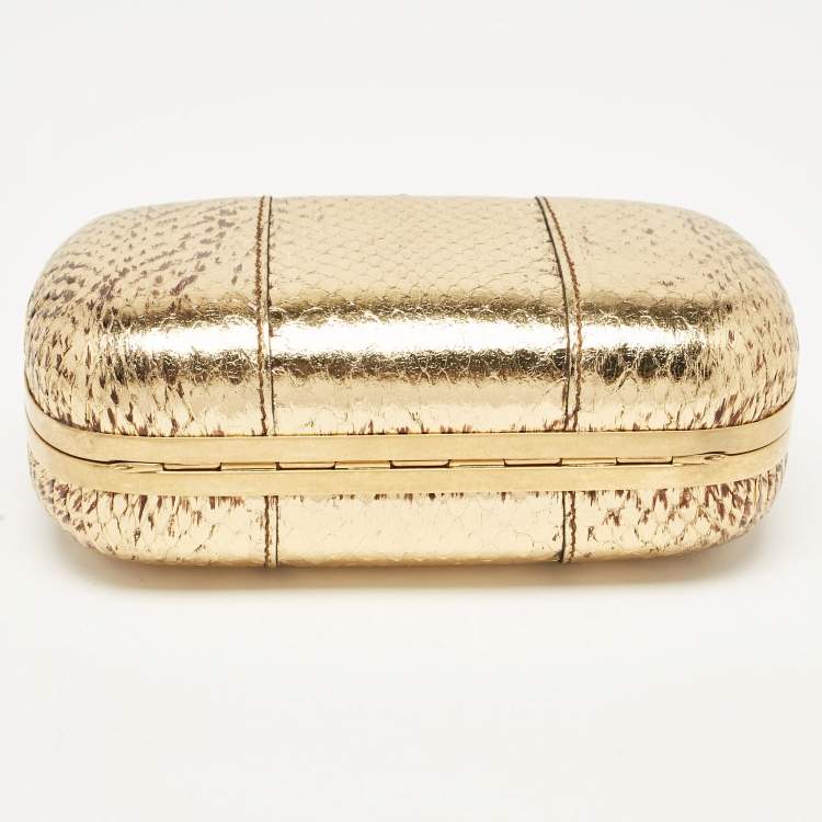 Pre Owned Alexander McQueen Metallic Gold Python Skull Box Clutch