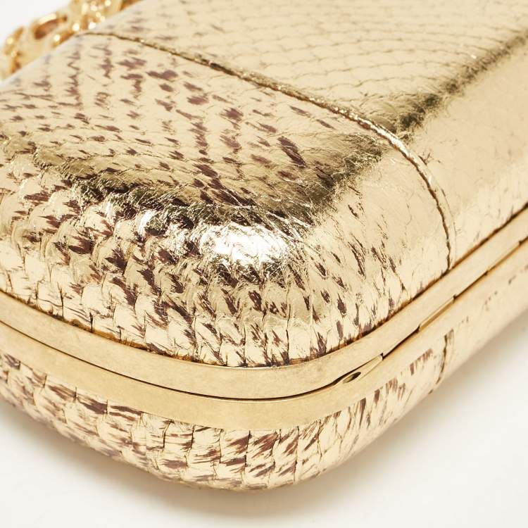 Pre Owned Alexander McQueen Metallic Gold Python Skull Box Clutch
