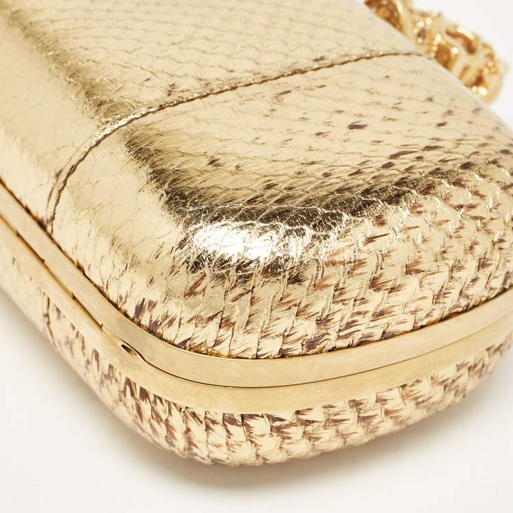 Pre Owned Alexander McQueen Metallic Gold Python Skull Box Clutch
