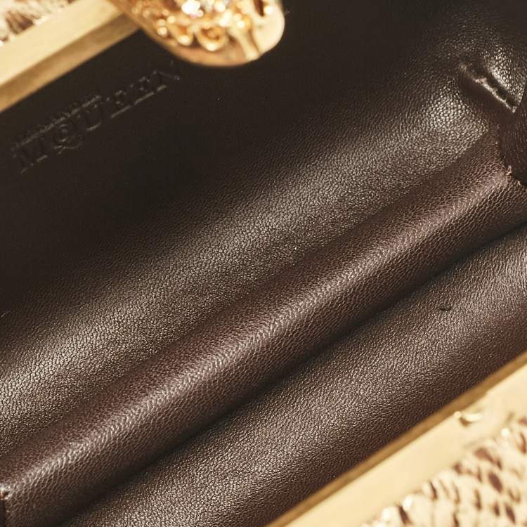 Pre Owned Alexander McQueen Metallic Gold Python Skull Box Clutch
