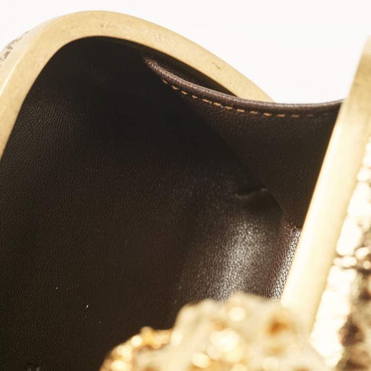 Pre Owned Alexander McQueen Metallic Gold Python Skull Box Clutch