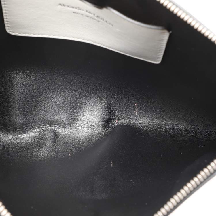 Pre Owned Alexander McQueen White Leather Large Logo Wristlet Pouch
