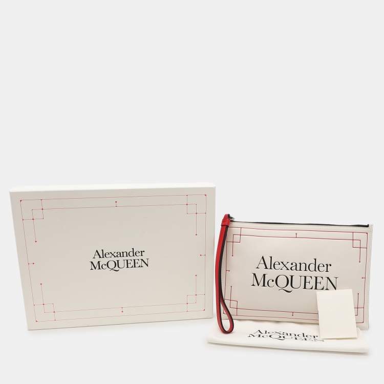 Pre Owned Alexander McQueen White Leather Large Logo Wristlet Pouch