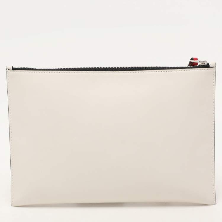 Pre Owned Alexander McQueen White Leather Large Logo Wristlet Pouch