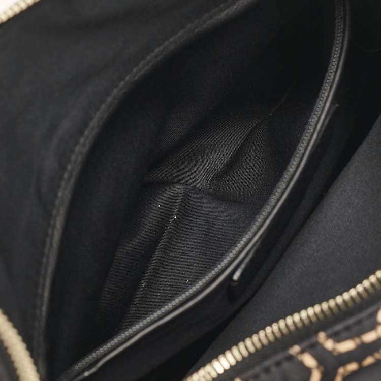 Pre Owned Alexander McQueen Black/Beige Printed Satin and Leather De Manta Clutch