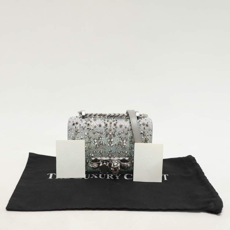Pre Owned Alexander McQueen Grey Embellished Suede Mini Jewelled Shoulder Bag