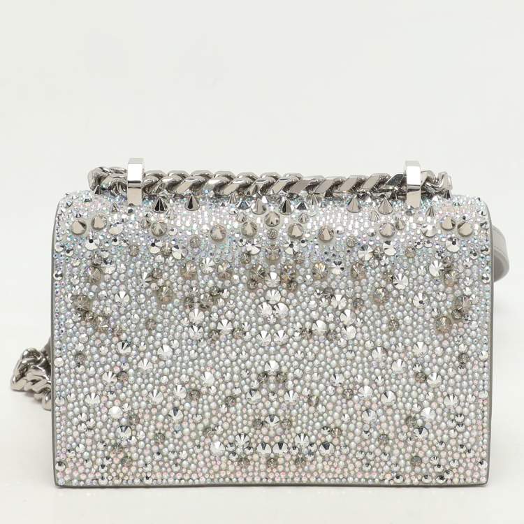 Pre Owned Alexander McQueen Grey Embellished Suede Mini Jewelled Shoulder Bag