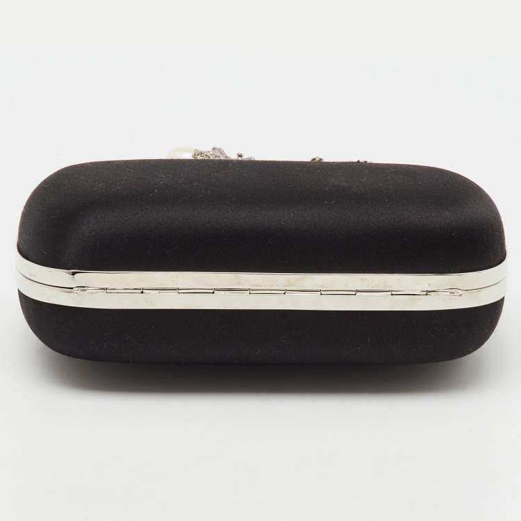 Pre Owned Alexander McQueen Black Satin Floral Knuckle Clutch