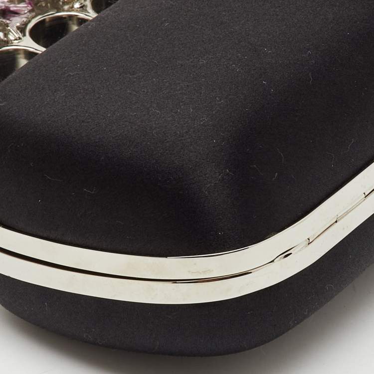 Pre Owned Alexander McQueen Black Satin Floral Knuckle Clutch