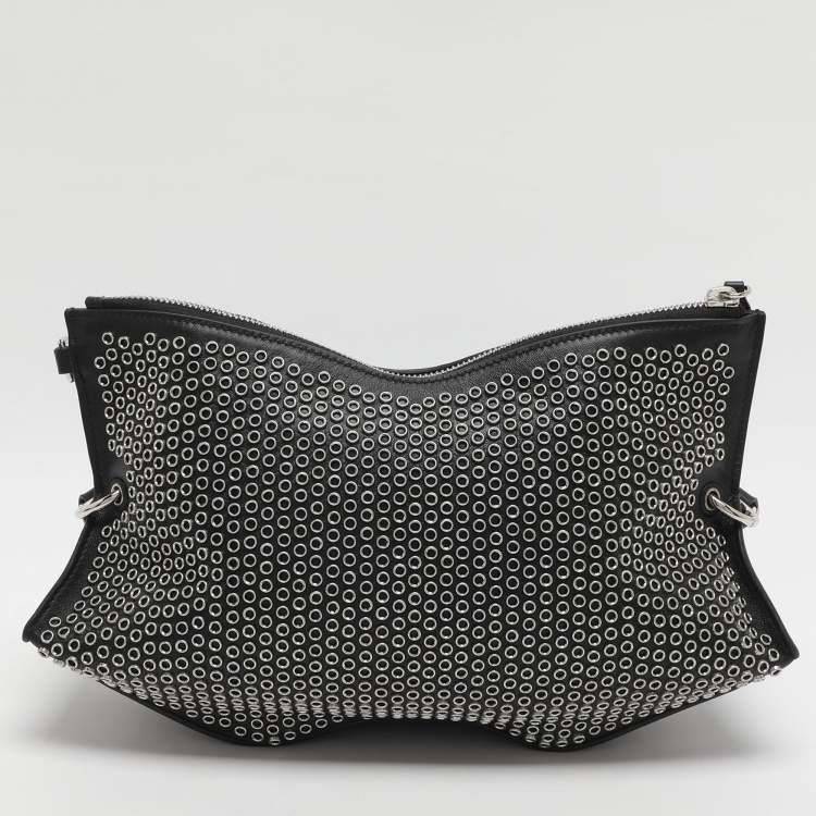 Pre Owned Alexander McQueen De Manta Eyelets Black Leather Clutch