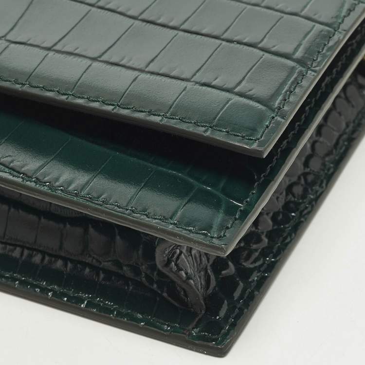 Pre Owned حقيبة كلتش ألكسندر ماكوين جلد محفور بنقشة التمساح خضراء جمجمه سلسلة