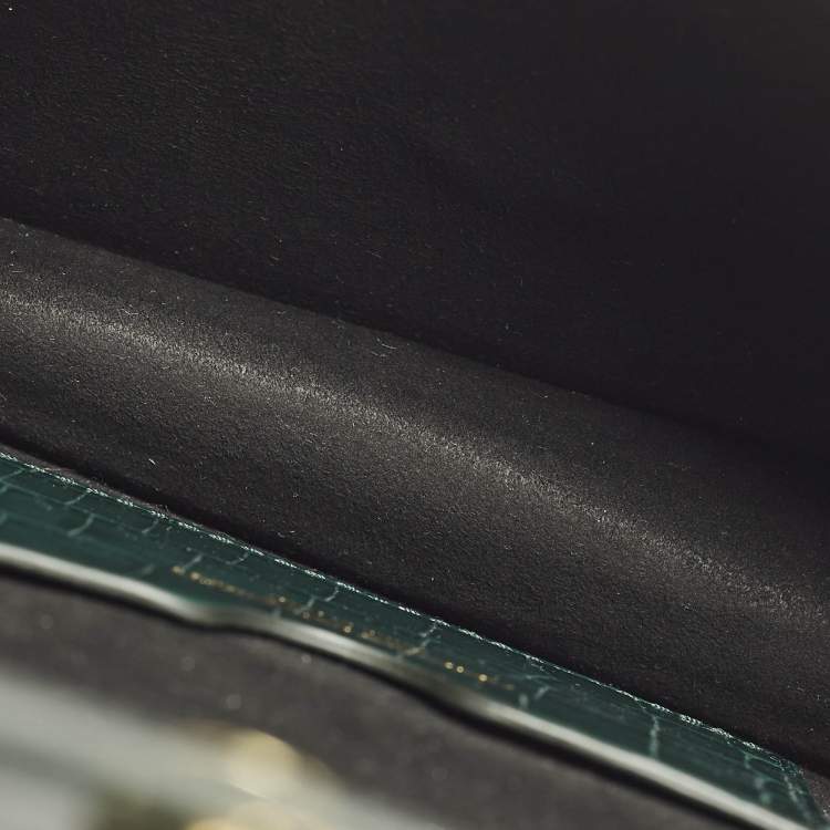 Pre Owned حقيبة كلتش ألكسندر ماكوين جلد محفور بنقشة التمساح خضراء جمجمه سلسلة