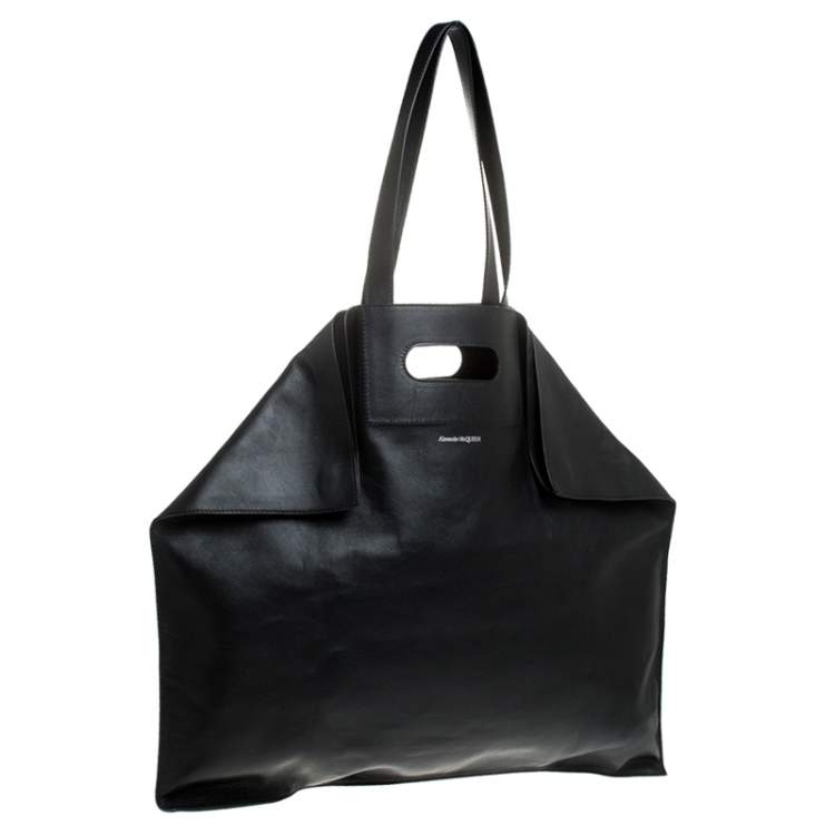Pre Owned Alexander McQueen Black Leather De Manta Tote