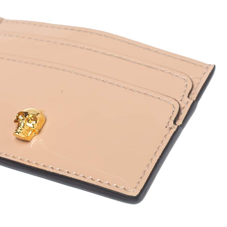 Pre Owned  Alexander Mcqueen Peach Patent Leather Skull Card Holder