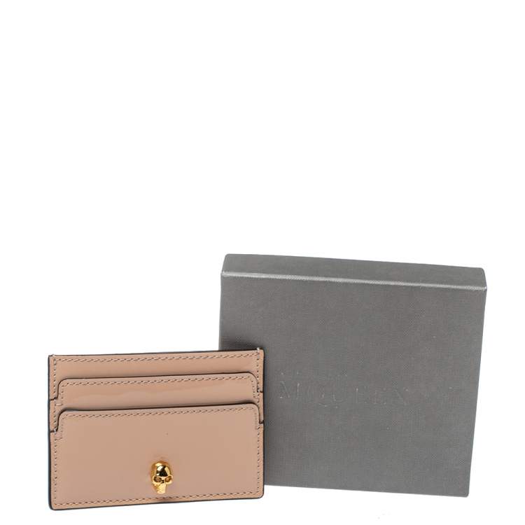 Pre Owned  Alexander Mcqueen Peach Patent Leather Skull Card Holder