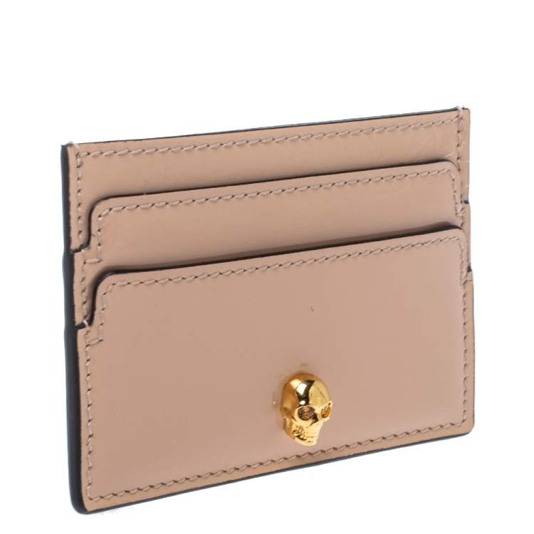 Pre Owned  Alexander Mcqueen Peach Patent Leather Skull Card Holder